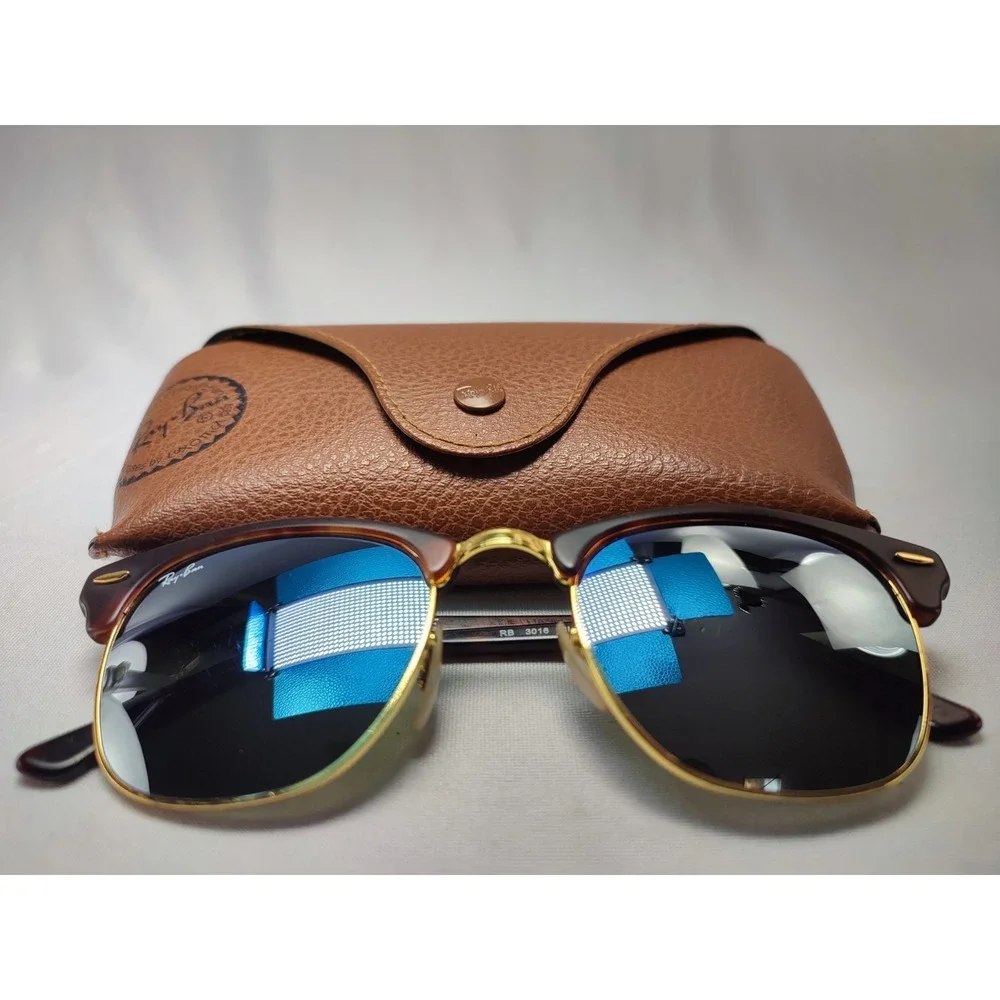 Ray-Ban RB3016 Clubmaster 51mm Tortoise Gold Green Lens Sunglasses